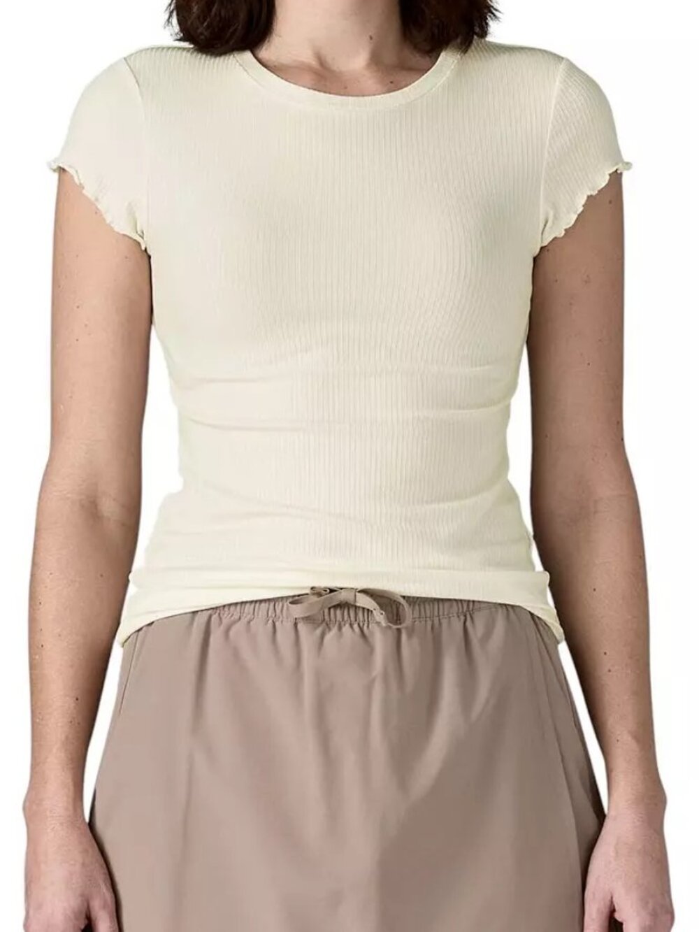 Patagonia Women's Rib-Knit Top Size L Slim Fit Scalloped Sleeves